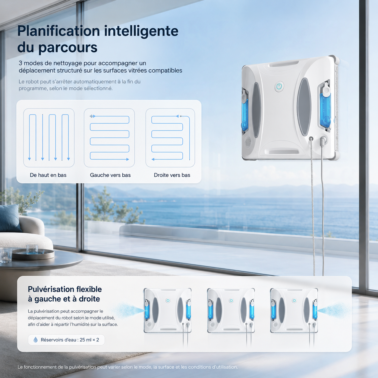 PureBotic GlassBot S380 — Robot lave-vitre connecté avec pulvérisation ultrasonique