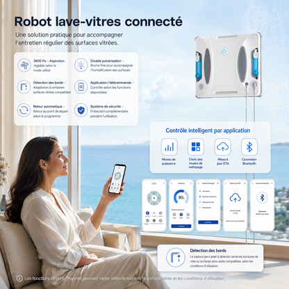 PureBotic GlassBot S380 — Robot lave-vitre connecté avec pulvérisation ultrasonique